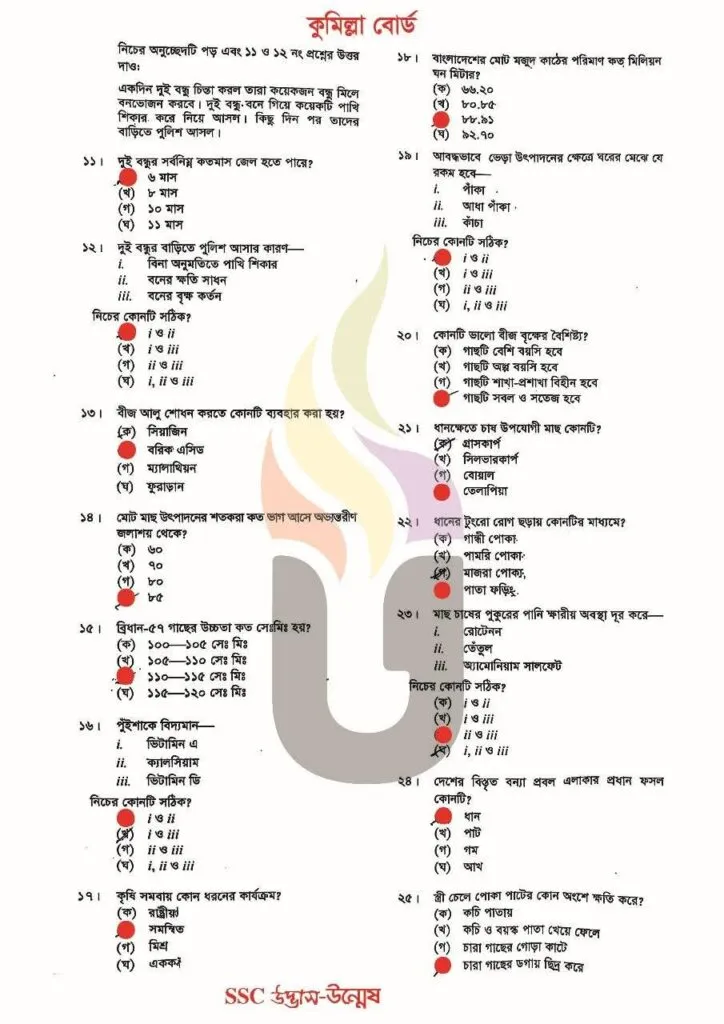 SSC কৃষি শিক্ষা mcq 2025 Solution Comilla Board 2 SSC কৃষি শিক্ষা mcq 2025 Solution Comilla Board