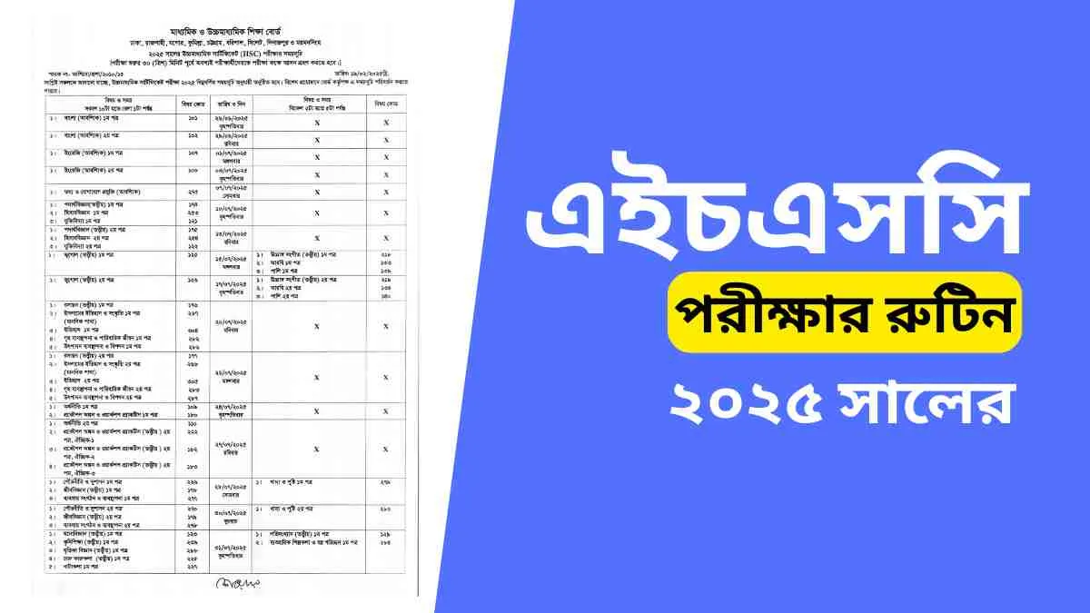 ২০২৫ সালের এইচএসসি পরীক্ষার রুটিন